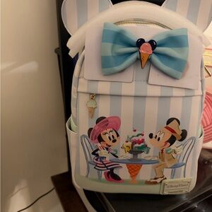 Loungefly Disney Blue Stripe Minnie & Mickey Ice Cream Backpack Disney Resort